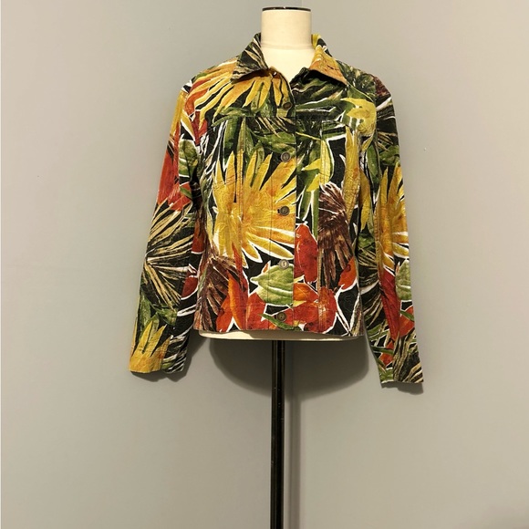 Chico's Jackets & Blazers - Chico’s multicolor plant patterned jean jacket size M